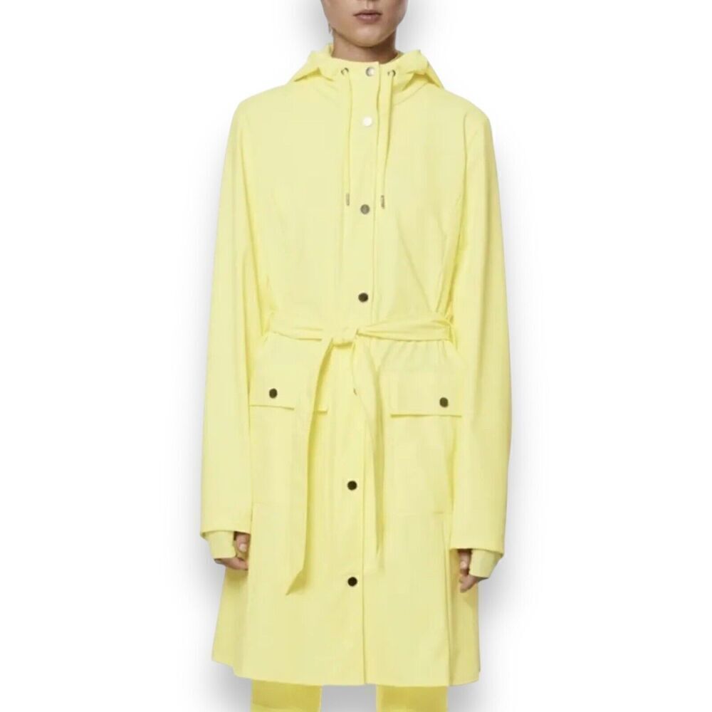 RAINS Jacket WMNS XL Straw Yellow Hooded Trench Coat‎ Curve Pockets 18130 Spring
